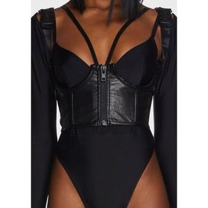 Pleather under bust  zipper corset with buckles